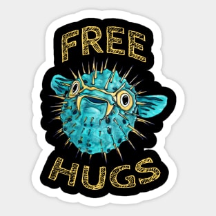 Cute free hugs puffer fish, funny blowfish Sticker